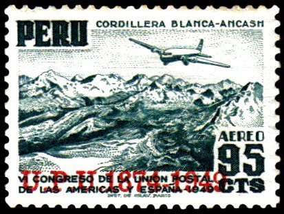 Sello postal peruano de 1951 con la cordillera andina